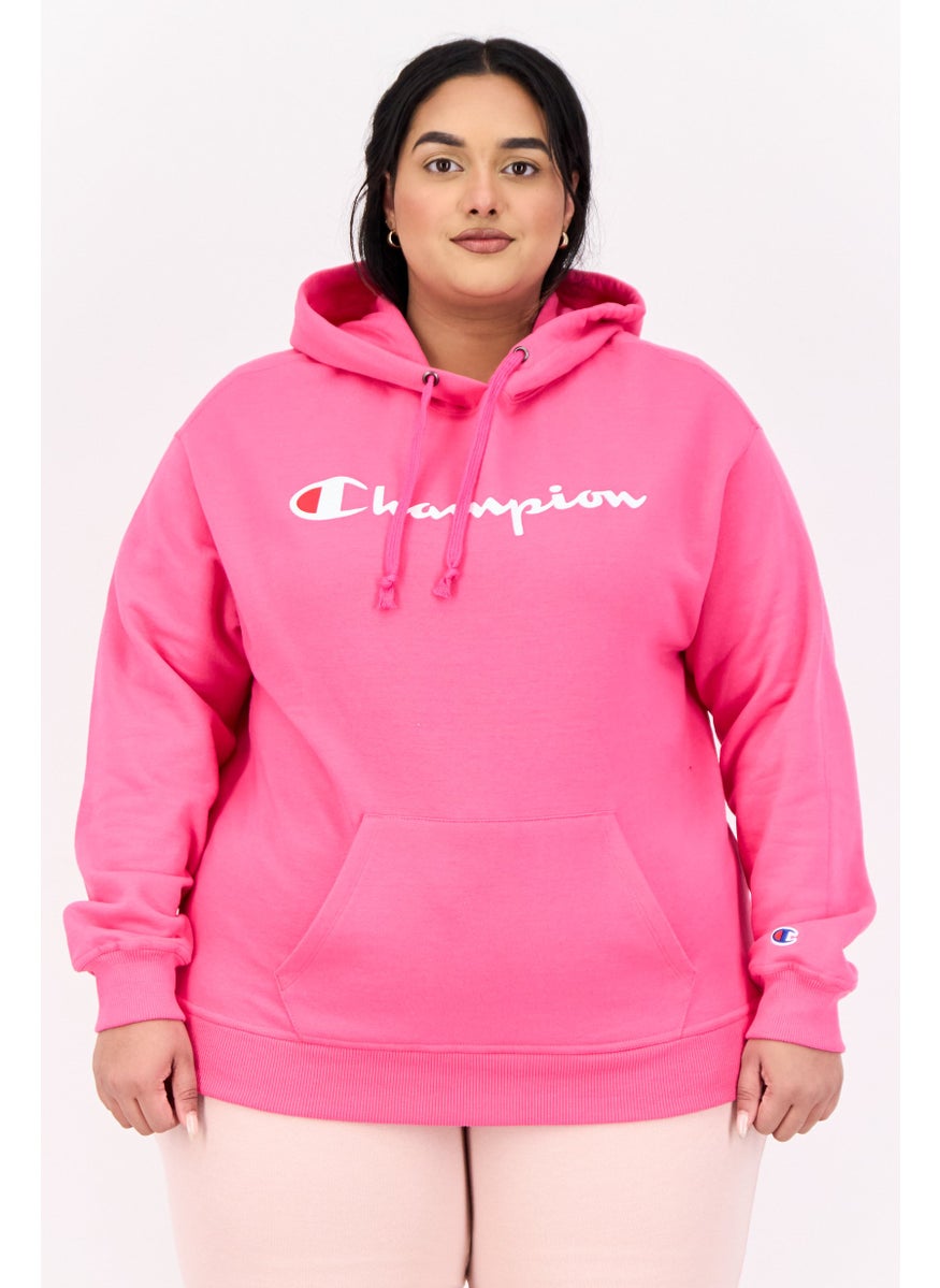 Women Plus Size Long Sleeves Outdoor Hooded Sweatshirt, Pink