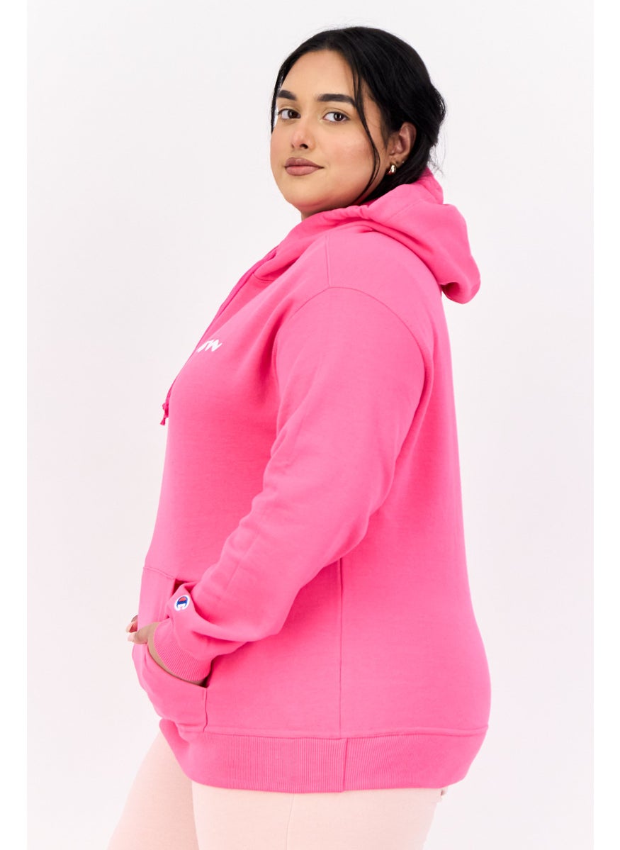 Women Plus Size Long Sleeves Outdoor Hooded Sweatshirt, Pink