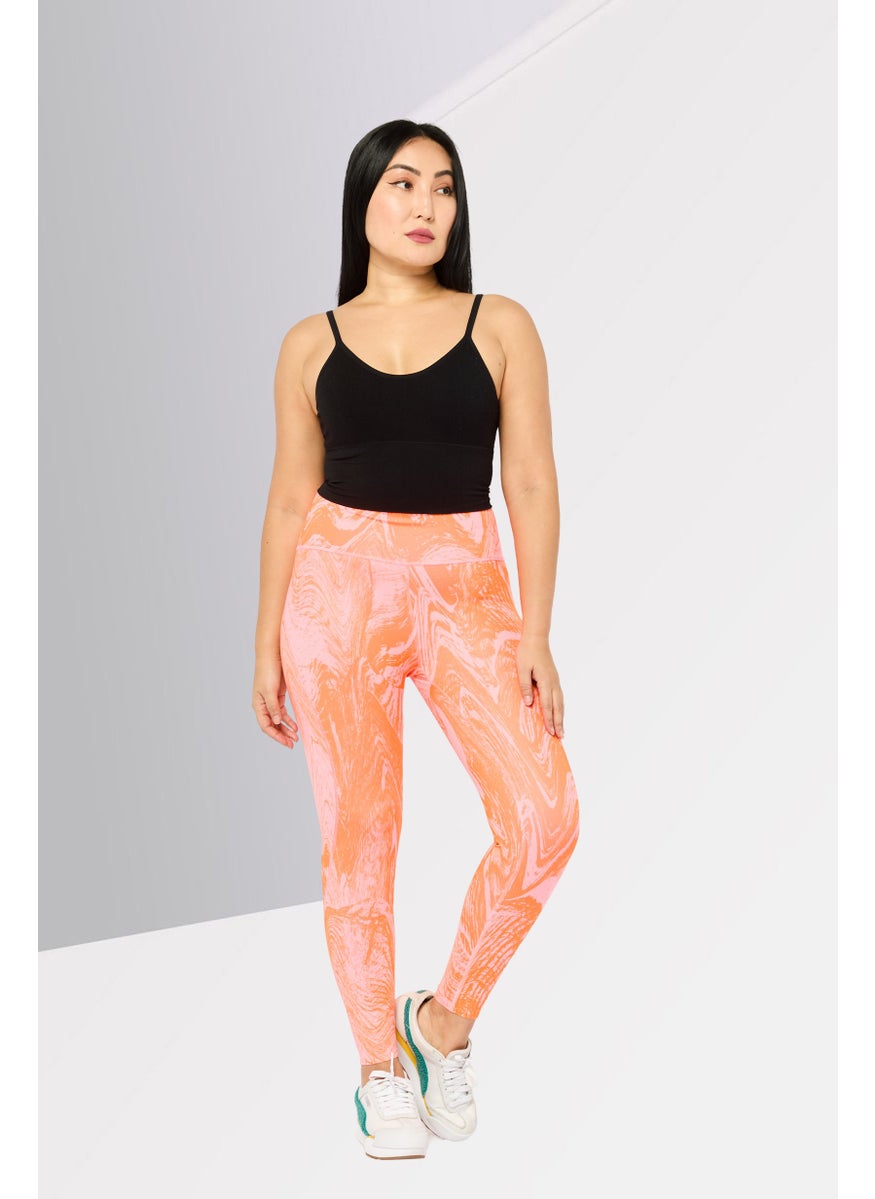 Women Sportswear Fit Brand Logo Outdoor Tights, Pink/Orange