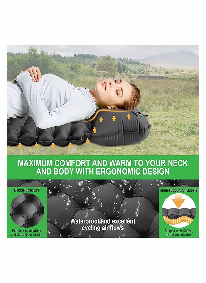 Double Inflatable Sleeping Pad for Camping, 2-Person Sleeping Mat with Built-in Pump, Foot Press, Ultralight, Extra Thick, with Pillow, Waterproof for Backpacking and Hiking