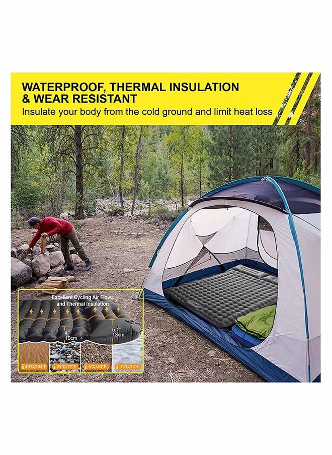 Double Inflatable Sleeping Pad for Camping, 2-Person Sleeping Mat with Built-in Pump, Foot Press, Ultralight, Extra Thick, with Pillow, Waterproof for Backpacking and Hiking