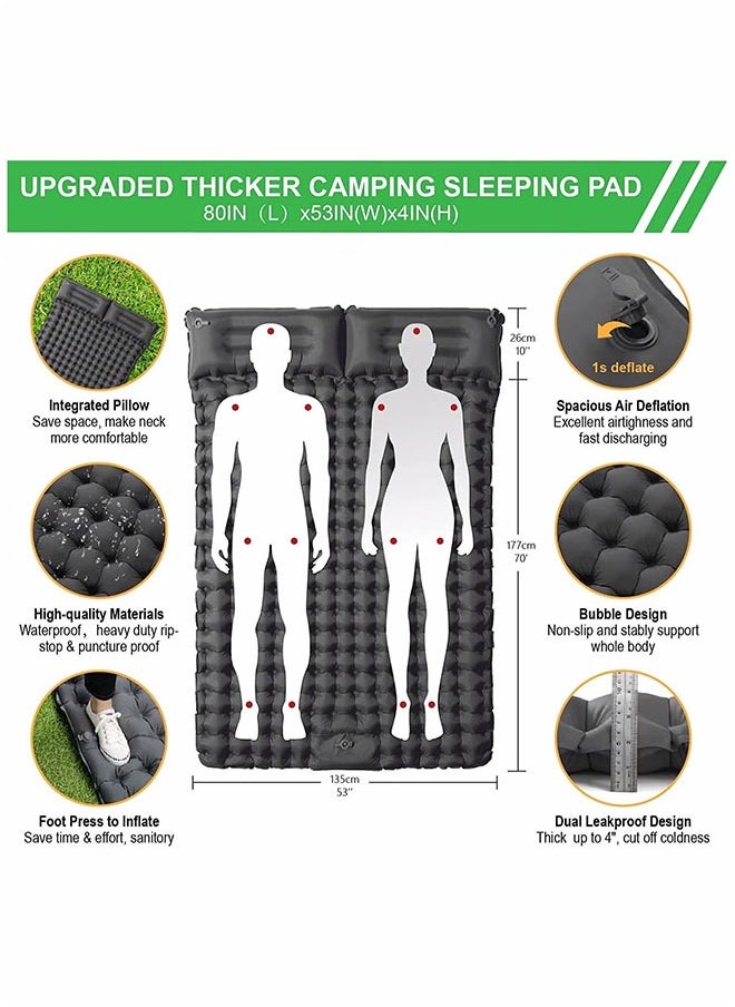 Double Inflatable Sleeping Pad for Camping, 2-Person Sleeping Mat with Built-in Pump, Foot Press, Ultralight, Extra Thick, with Pillow, Waterproof for Backpacking and Hiking