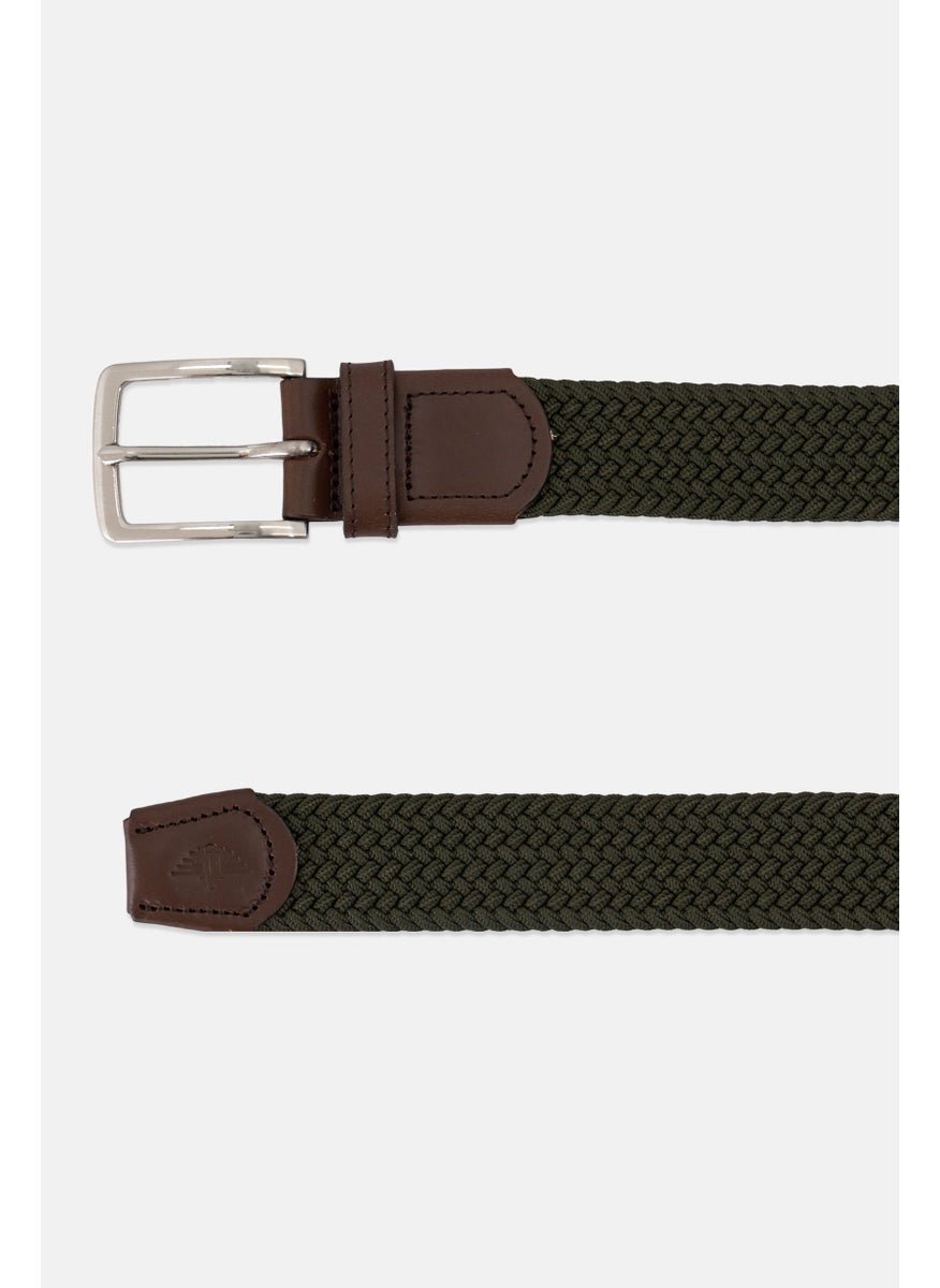 Men Woven Braided Belt, Hunter Green