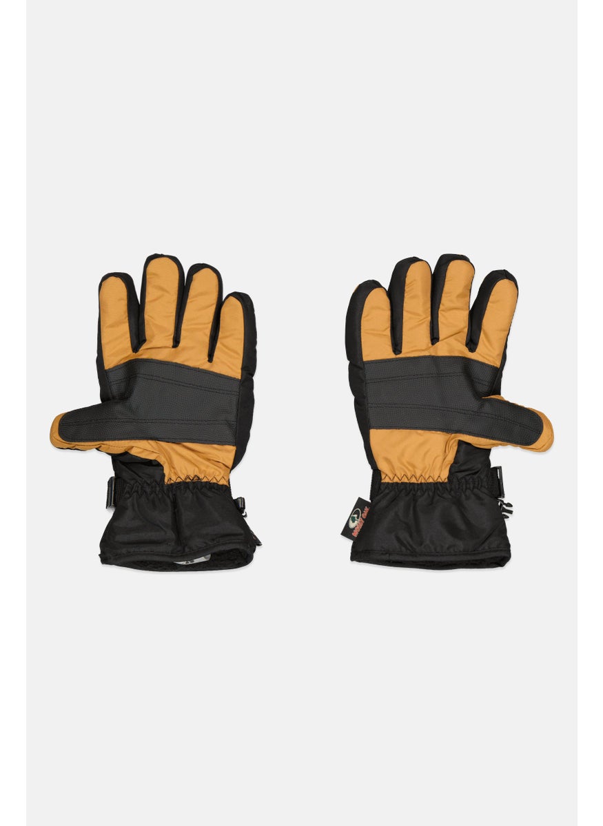 Men 1 Pair Two Tone Gloves, Black/Tan