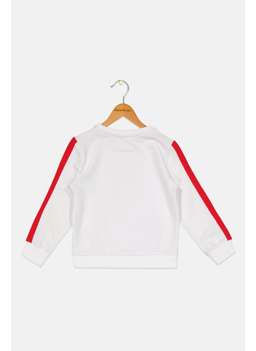 Kids Girl Crew Neck Graphic Printed Long Sleeves Sweatshirt, White Combo