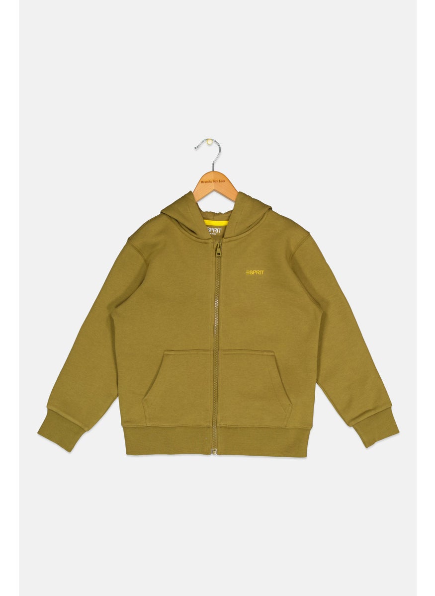 Kids Girl Embroidered Logo Long Sleeve Hoodie, Green