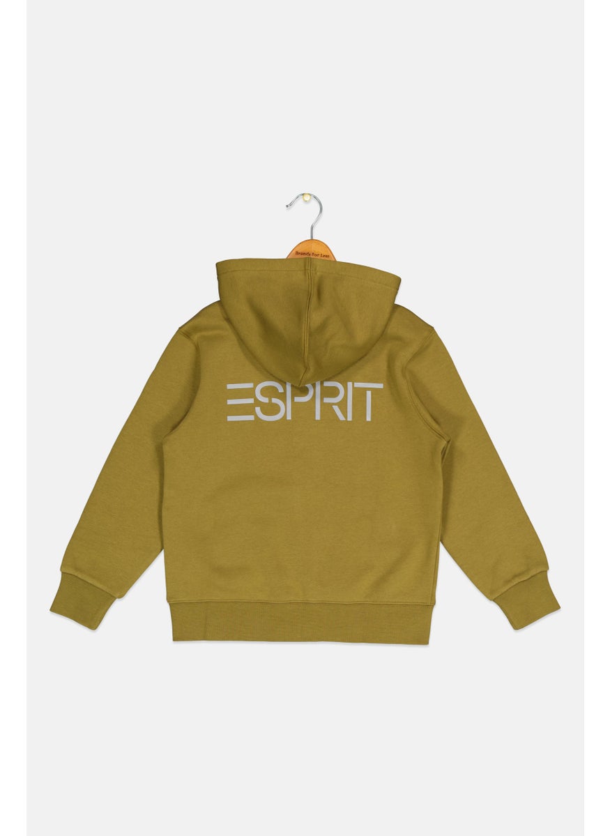 Kids Girl Embroidered Logo Long Sleeve Hoodie, Green