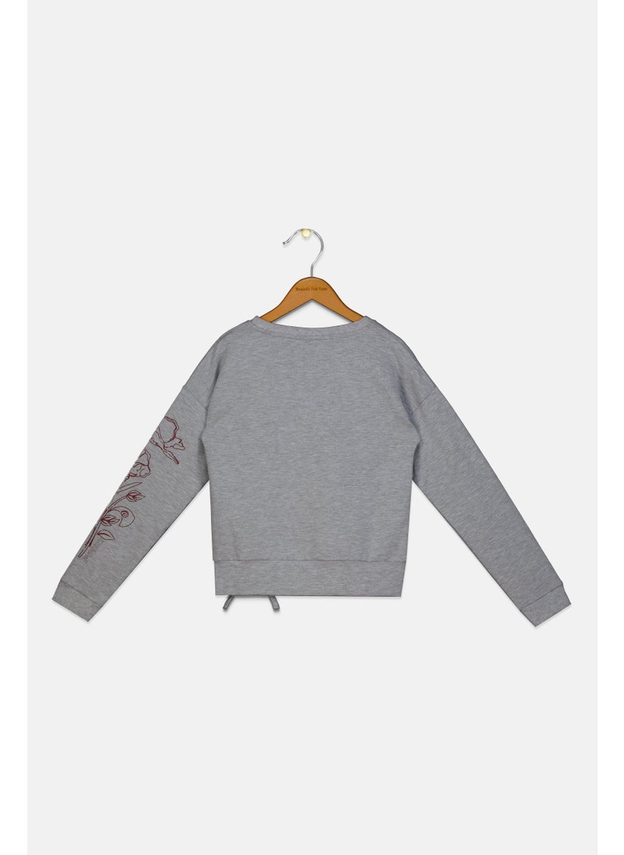 Kids Girl Crew Neck Brand Logo Sweatshirt, Grey