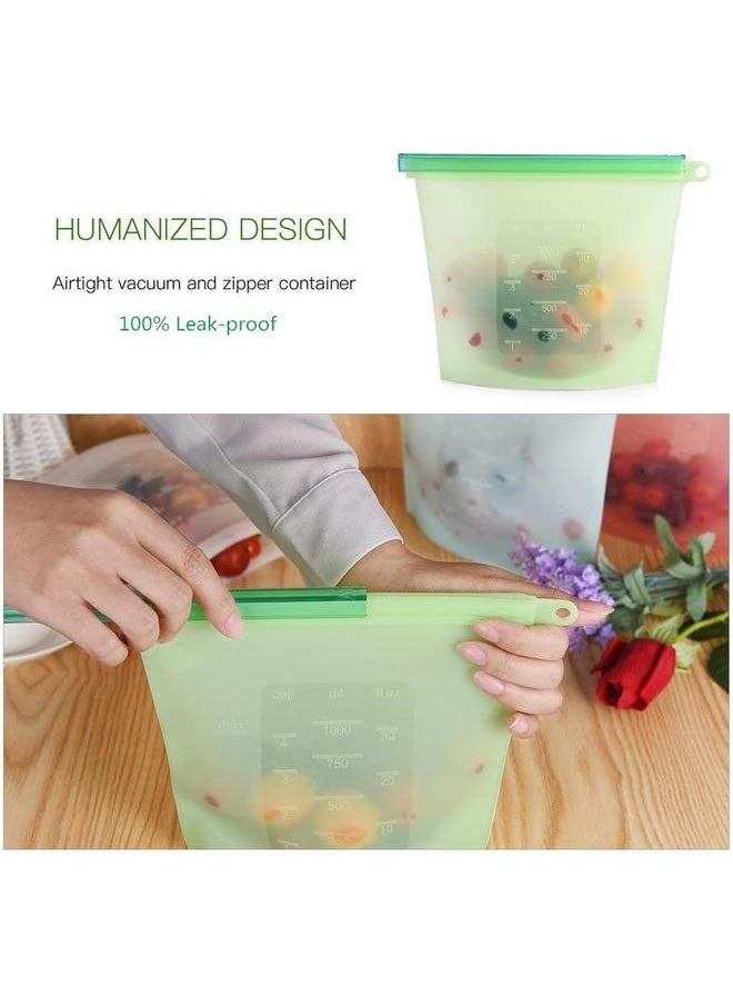 Silicone Reusable Food Bag for Sandwich,Snack Storage,Food Grade,Microwave Dishwasher Freezer Safe,Leakproof,1 Litre,4-Pack(Silicone Food Bag)