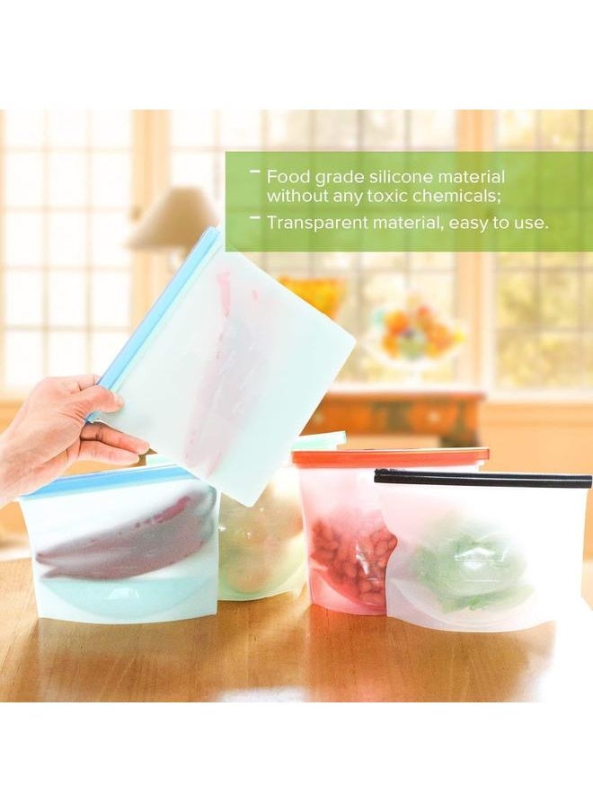 Silicone Reusable Food Bag for Sandwich,Snack Storage,Food Grade,Microwave Dishwasher Freezer Safe,Leakproof,1 Litre,4-Pack(Silicone Food Bag)