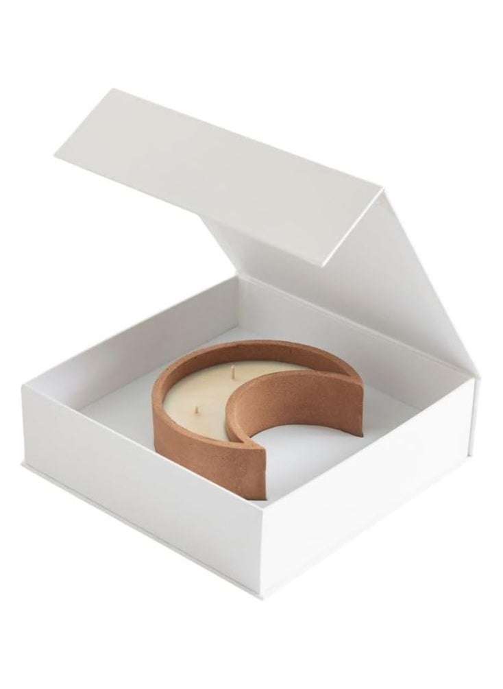 Jasmine Scented Brown Moon-Shaped Concrete Base Candle, 400 g - Ramadan Collection, Eco-Friendly, 100% Soy Wax, Paraffin-Free, Clean Burn, Made from Recycled Materials