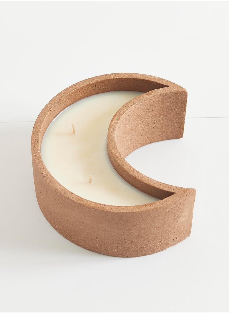 Musk Scented Brown Moon-Shaped Concrete Base Candle, 400 g - Ramadan Collection, Eco-Friendly, 100% Soy Wax, Paraffin-Free, Clean Burn, Made from Recycled Materials