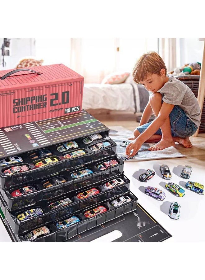 Toy Cars for Kids, 48 Pieces Pull Back Toy Race Cars, Die-Cast Container Storage Box Car Party Favors, Toy Cars for Toddlers 3 4 5 6 7 Years Old