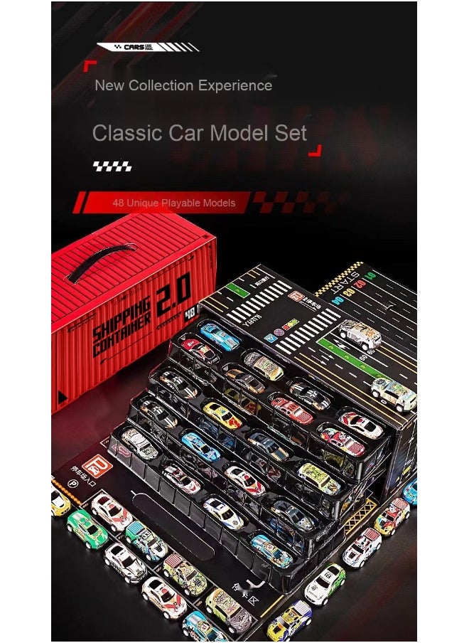 Toy Cars for Kids, 48 Pieces Pull Back Toy Race Cars, Die-Cast Container Storage Box Car Party Favors, Toy Cars for Toddlers 3 4 5 6 7 Years Old