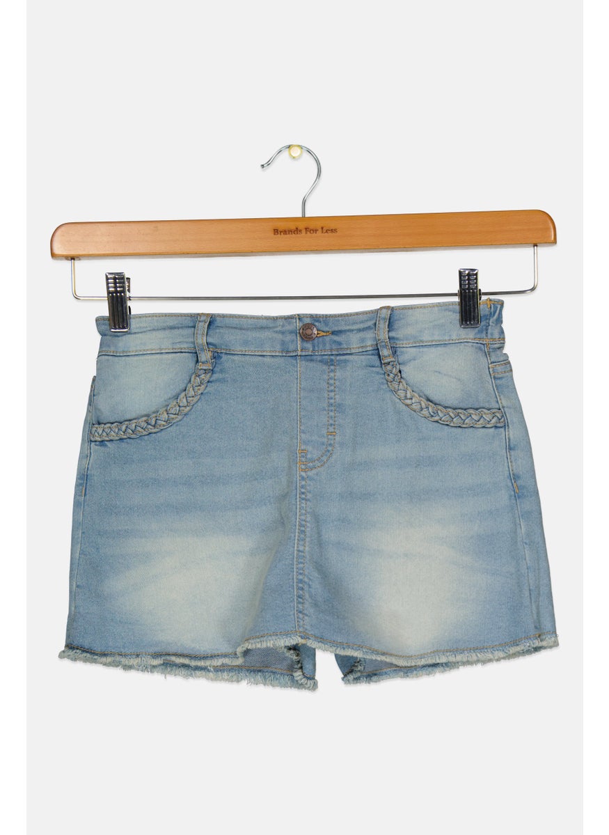 Kids Girl Washed Denim Skorts, Wash Blue