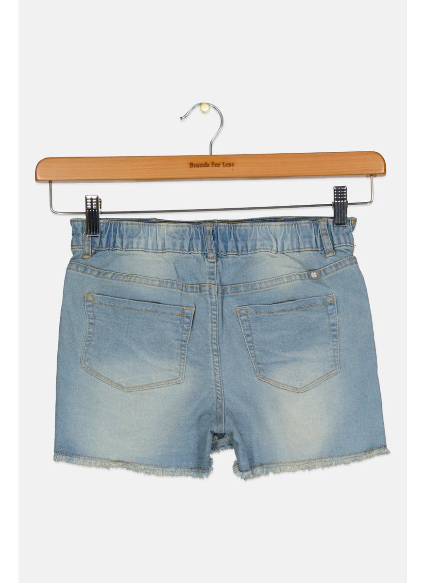 Kids Girl Washed Denim Skorts, Wash Blue