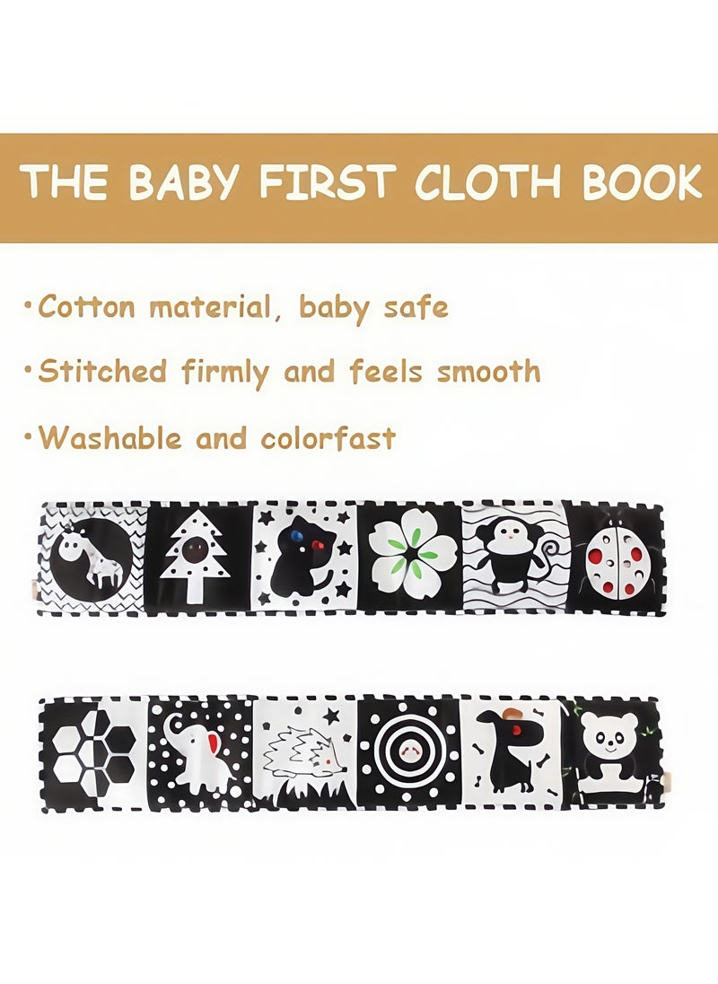 Foldable Soft Cloth Book Crib Toy High Contrast Baby Books Early Educational Montessori Sensory Toys for Babies Toddlers 0-12 Months