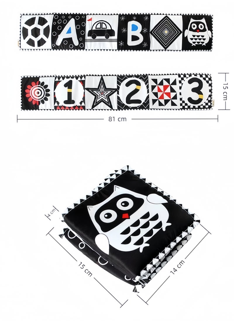 Foldable Soft Cloth Book Crib Toy High Contrast Baby Books Early Educational Montessori Sensory Toys for Babies Toddlers 0-12 Months