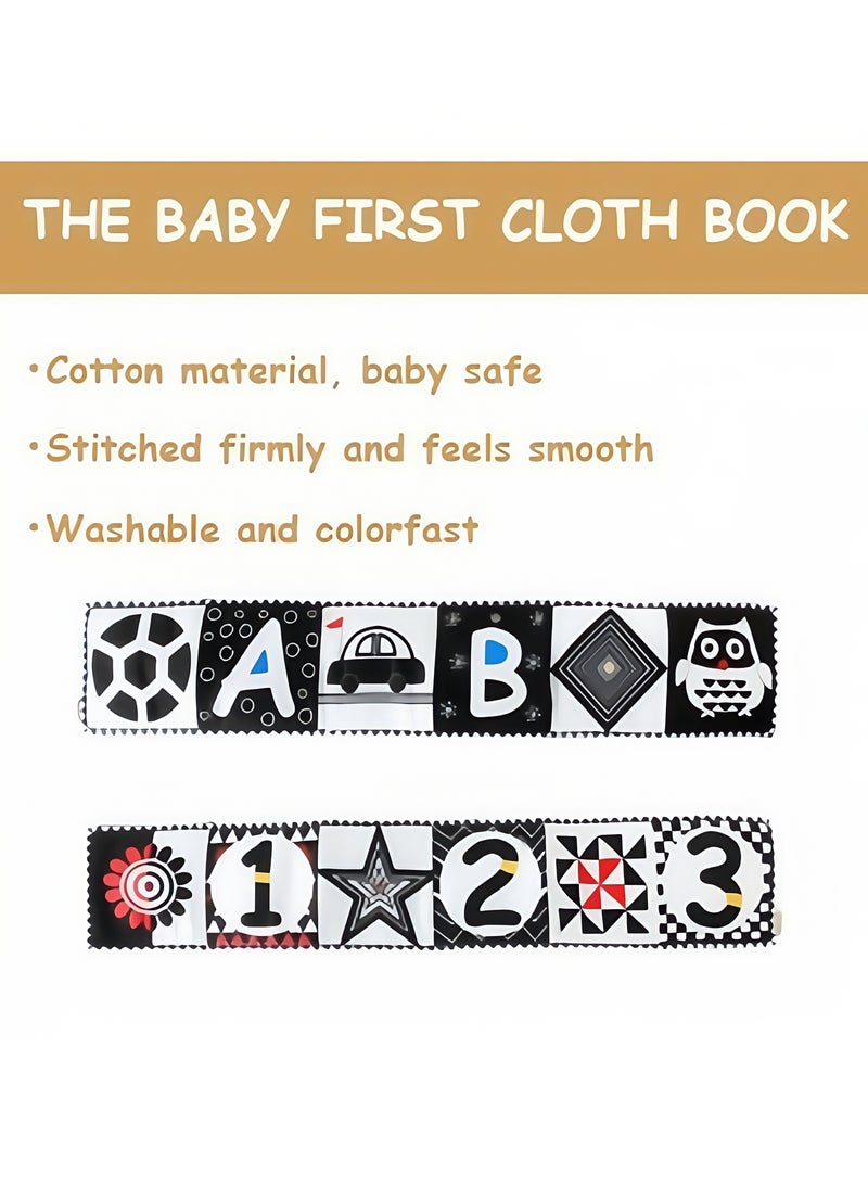 Foldable Soft Cloth Book Crib Toy High Contrast Baby Books Early Educational Montessori Sensory Toys for Babies Toddlers 0-12 Months