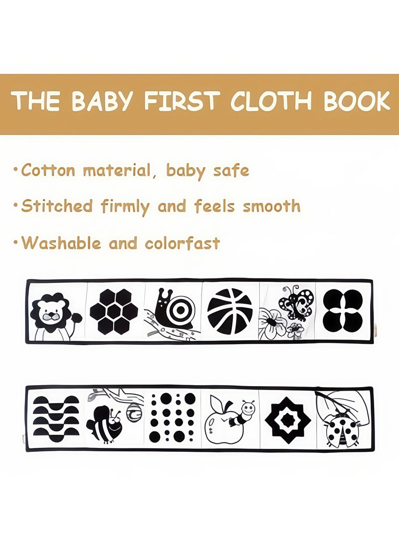 Foldable Soft Cloth Book Crib Toy High Contrast Baby Books Early Educational Montessori Sensory Toys for Babies Toddlers 0-12 Months