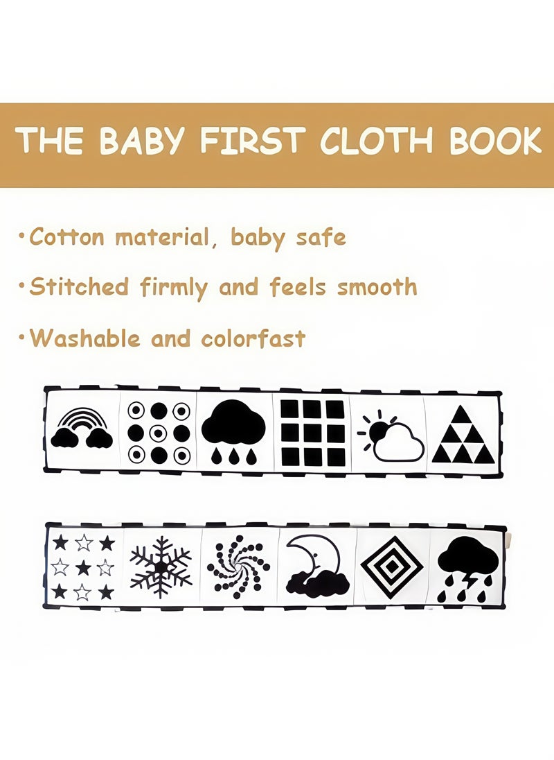 Foldable Soft Cloth Book Crib Toy High Contrast Baby Books Early Educational Montessori Sensory Toys for Babies Toddlers 0-12 Months