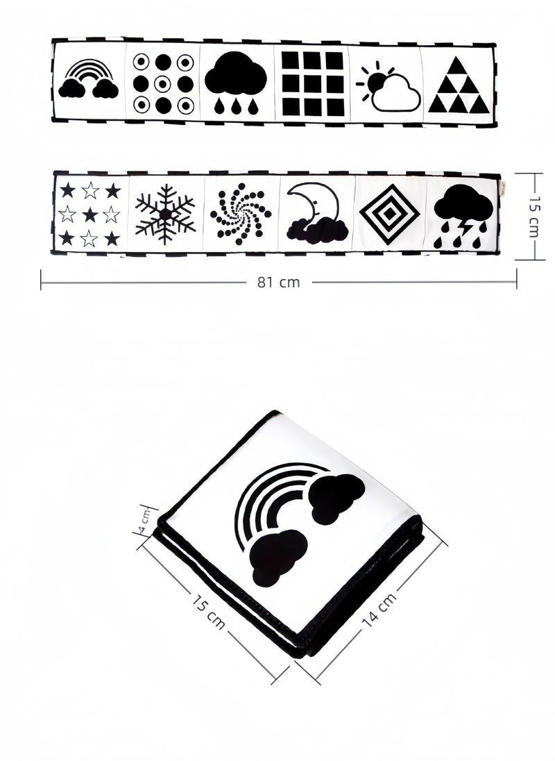 Foldable Soft Cloth Book Crib Toy High Contrast Baby Books Early Educational Montessori Sensory Toys for Babies Toddlers 0-12 Months