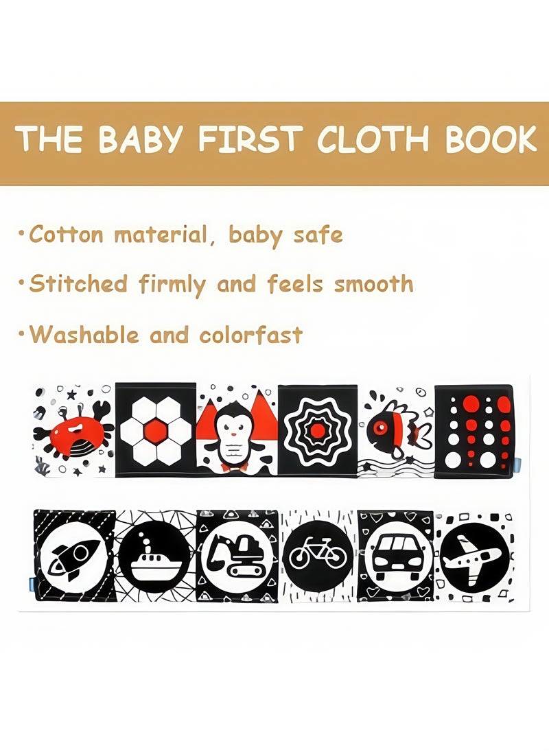 Foldable Soft Cloth Book Crib Toy High Contrast Baby Books Early Educational Montessori Sensory Toys for Babies Toddlers 0-12 Months