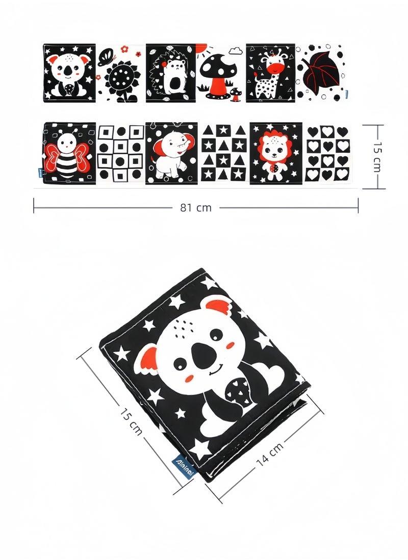Foldable Soft Cloth Book Crib Toy High Contrast Baby Books Early Educational Montessori Sensory Toys for Babies Toddlers 0-12 Months