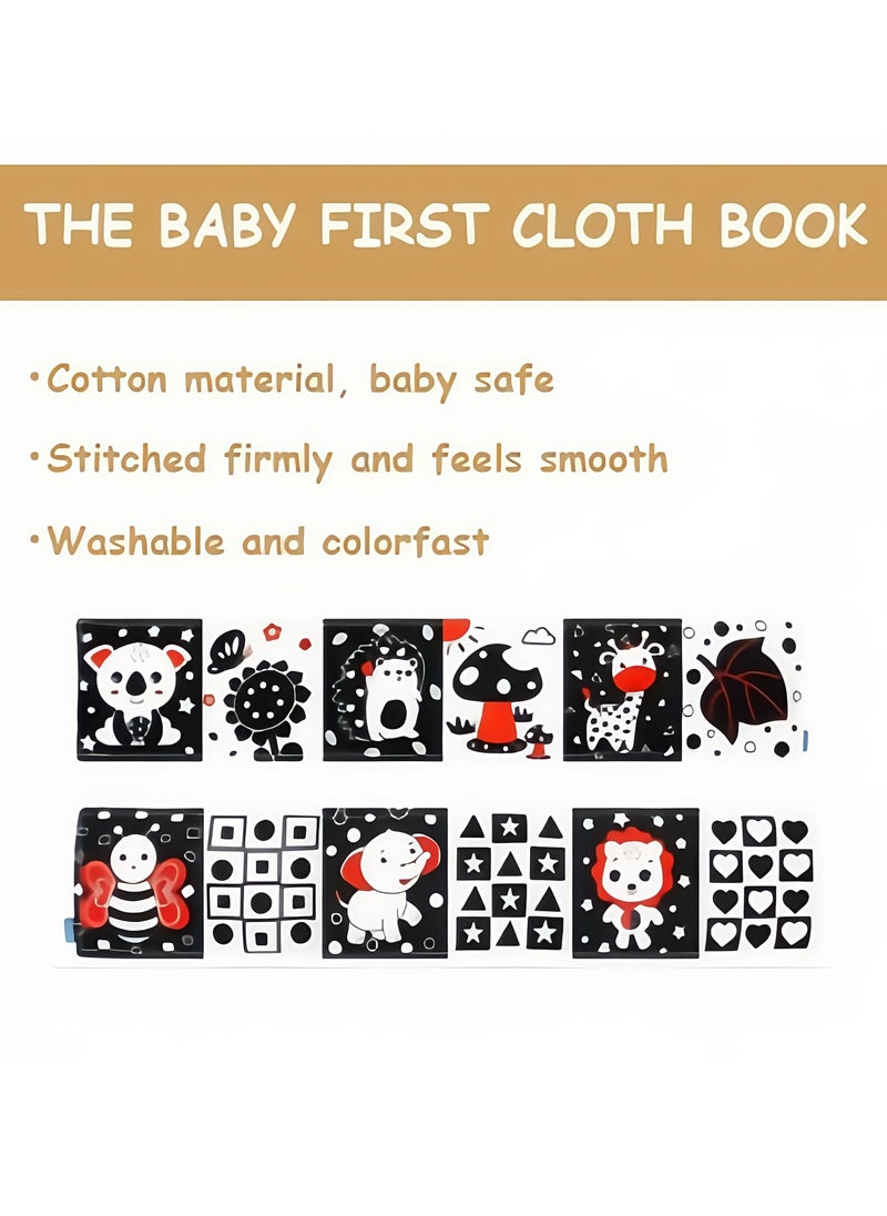Foldable Soft Cloth Book Crib Toy High Contrast Baby Books Early Educational Montessori Sensory Toys for Babies Toddlers 0-12 Months