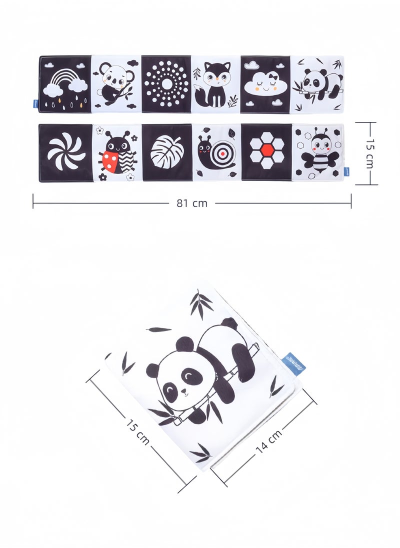 Foldable Soft Cloth Book Crib Toy High Contrast Baby Books Early Educational Montessori Sensory Toys for Babies Toddlers 0-12 Months