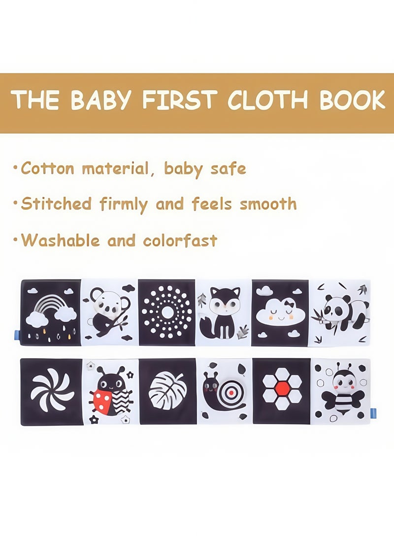 Foldable Soft Cloth Book Crib Toy High Contrast Baby Books Early Educational Montessori Sensory Toys for Babies Toddlers 0-12 Months