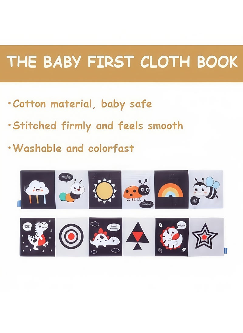Foldable Soft Cloth Book Crib Toy High Contrast Baby Books Early Educational Montessori Sensory Toys for Babies Toddlers 0-12 Months