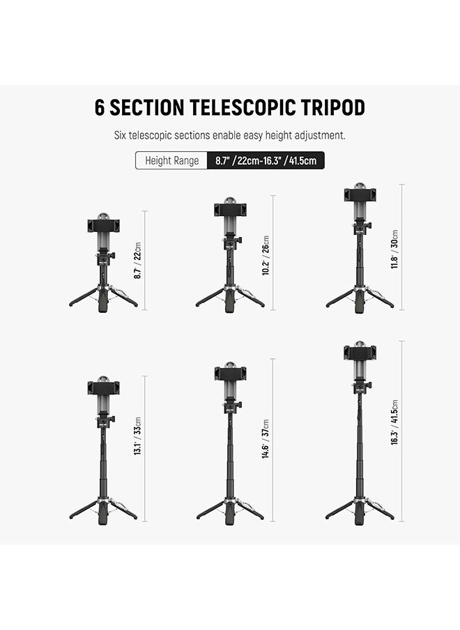 NEEWER Selfie Stick with Detachable Bluetooth Remote Shutter, Lightweight Foldable Travel Tripod for iPhone, 360° Phone Holder Cold Shoe for YouTube/TikTok Vlogs Live Streaming Photography, Black