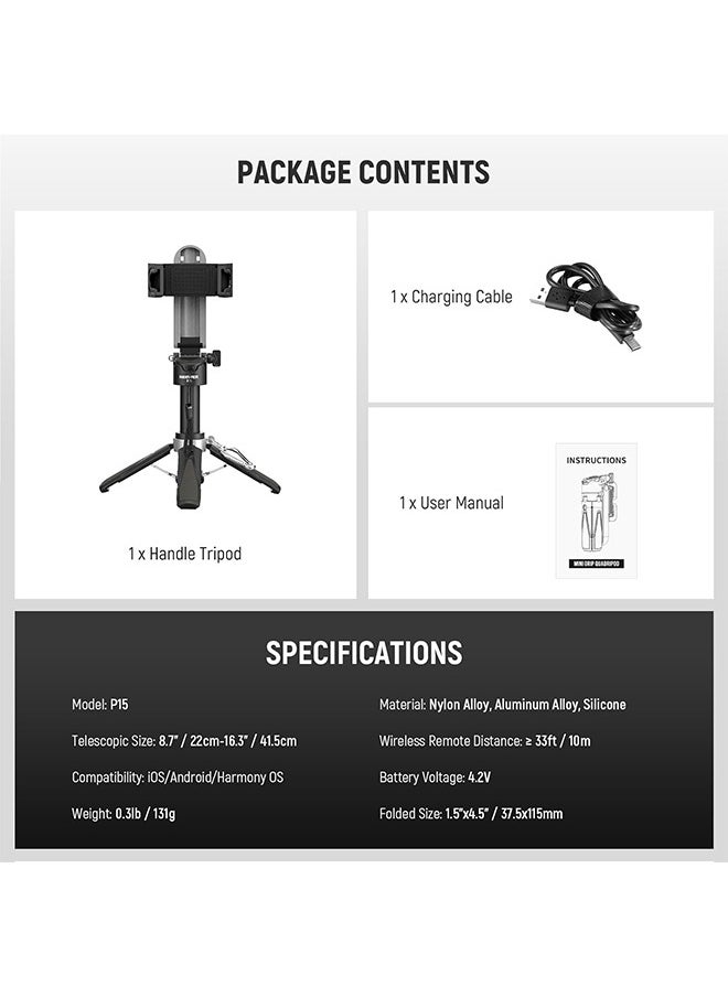 NEEWER Selfie Stick with Detachable Bluetooth Remote Shutter, Lightweight Foldable Travel Tripod for iPhone, 360° Phone Holder Cold Shoe for YouTube/TikTok Vlogs Live Streaming Photography, Black