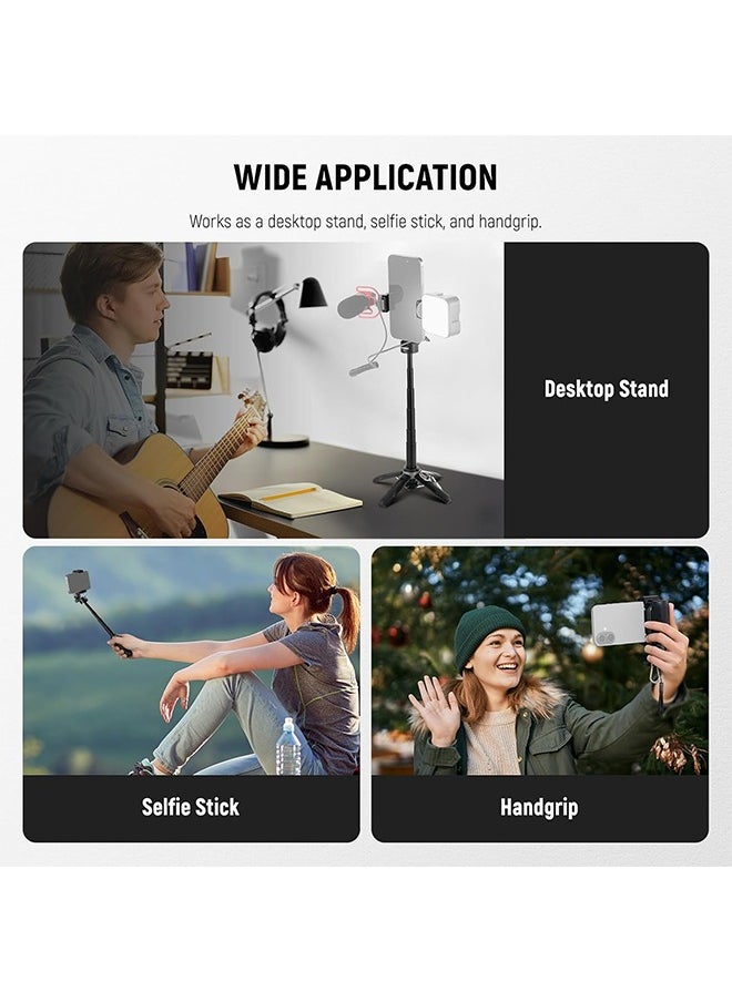 NEEWER Selfie Stick with Detachable Bluetooth Remote Shutter, Lightweight Foldable Travel Tripod for iPhone, 360° Phone Holder Cold Shoe for YouTube/TikTok Vlogs Live Streaming Photography, Black