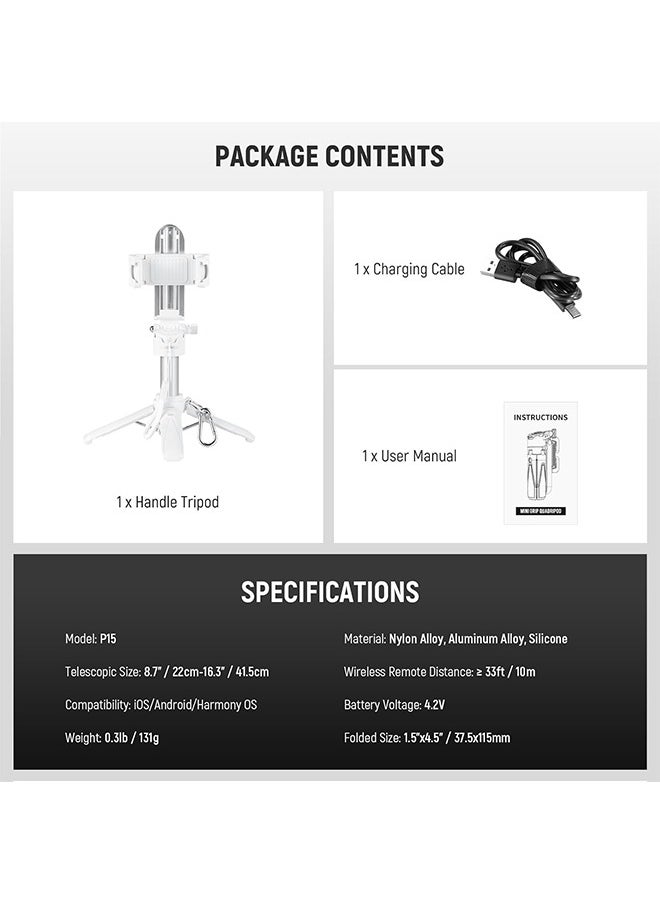 NEEWER Selfie Stick with Detachable Bluetooth Remote Shutter, Lightweight Foldable Travel Tripod for iPhone, 360° Phone Holder Cold Shoe for YouTube/TikTok Vlogs Live Streaming Photography, White