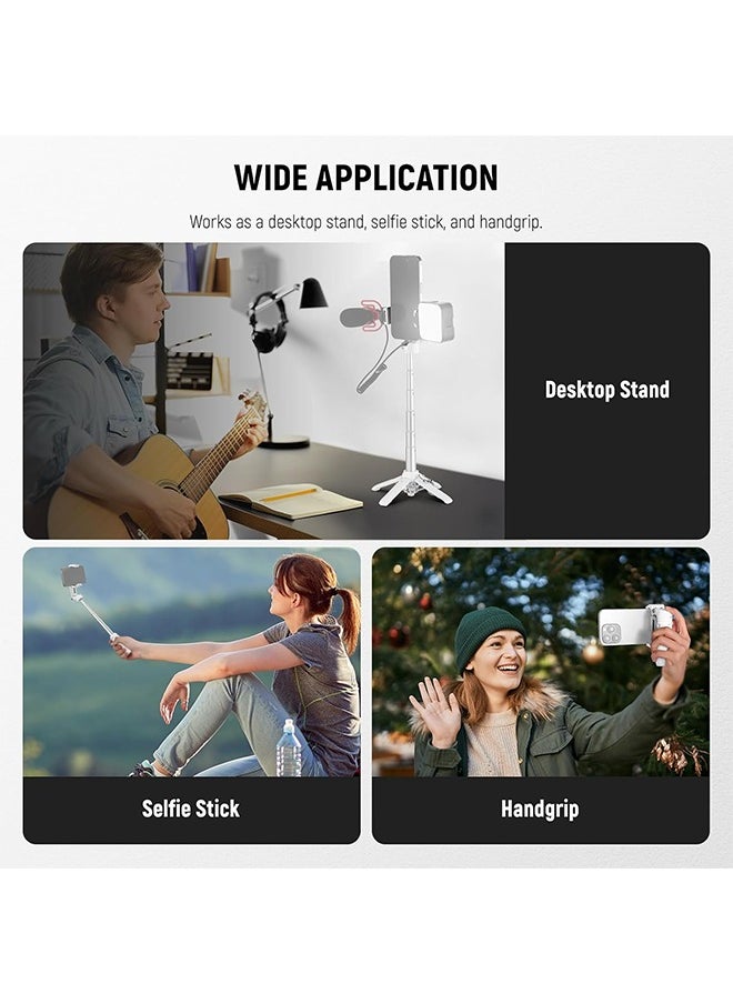 NEEWER Selfie Stick with Detachable Bluetooth Remote Shutter, Lightweight Foldable Travel Tripod for iPhone, 360° Phone Holder Cold Shoe for YouTube/TikTok Vlogs Live Streaming Photography, White