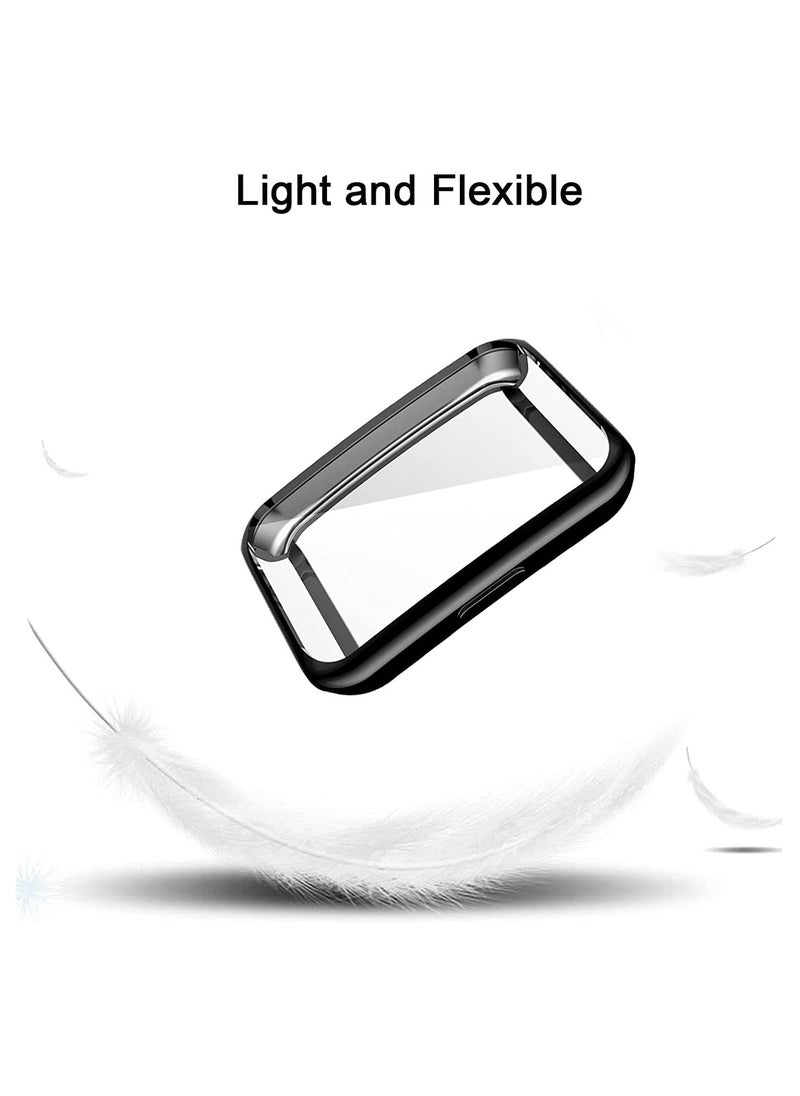 【2 Pack】 Protective Cover compatible with HUAWEI Band 6HUAWEI Band 7 Case, TPU Case with Screen Protector, 【Anti Scratch】 Drop Proof Waterproof Silicone TPU Cover   Black  Transparent