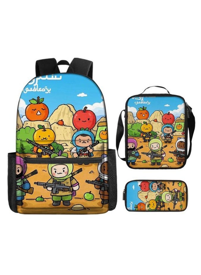 Cartoon three-piece schoolbag with zipper - 879