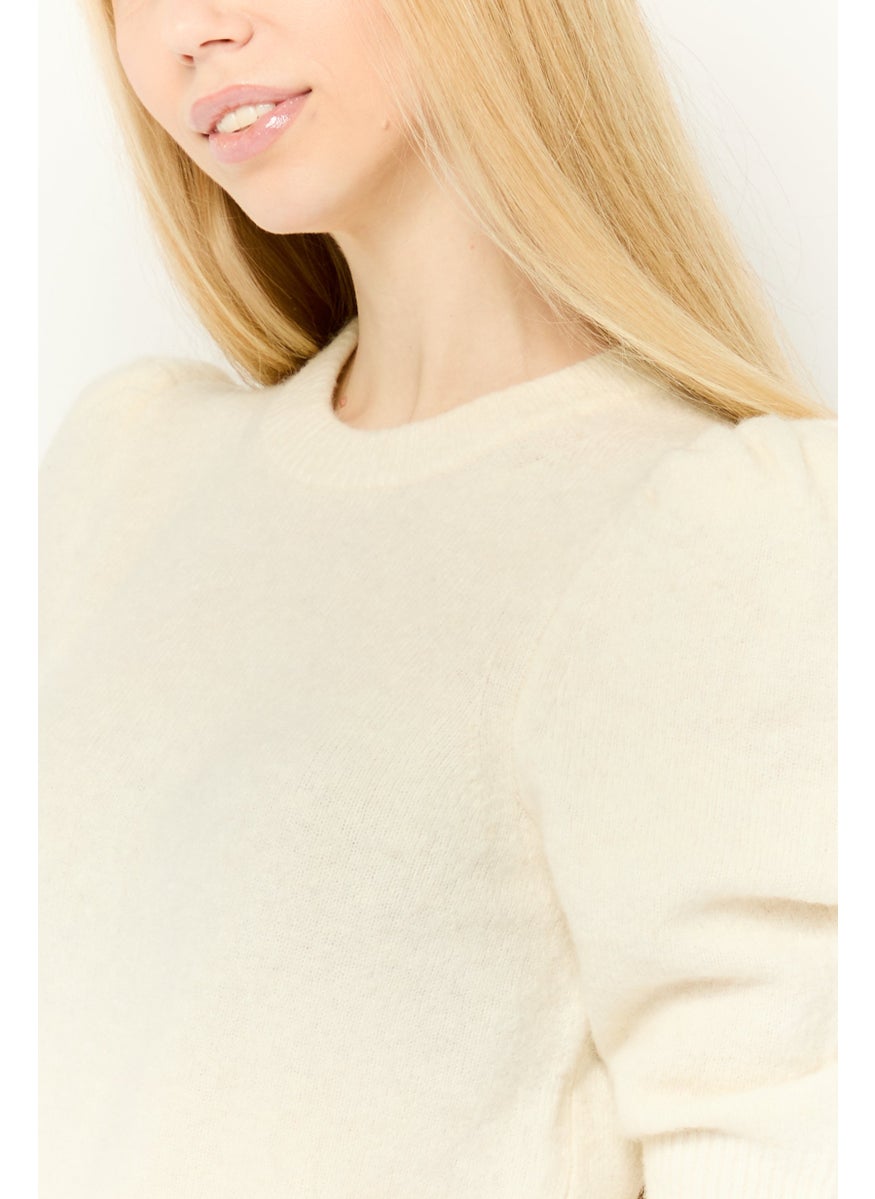 Women Crew Neck Knitted Sweater, Off White