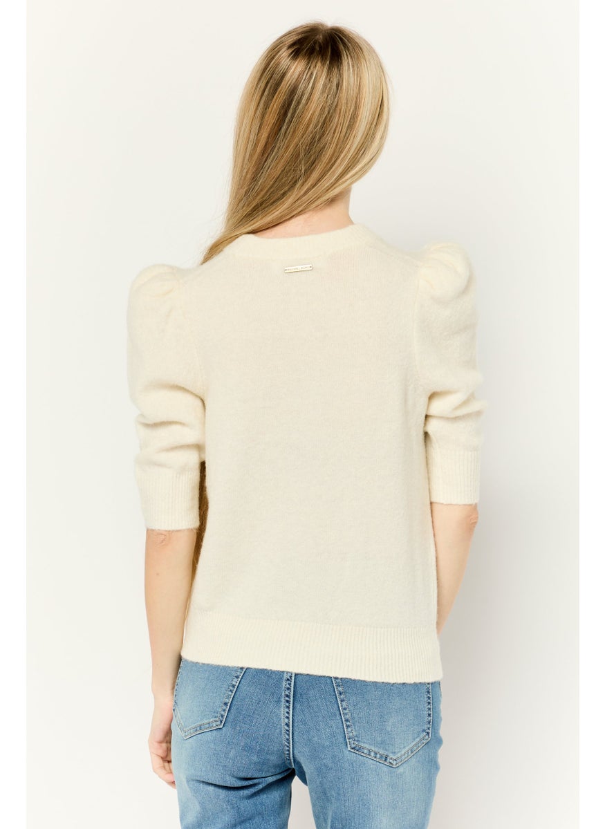 Women Crew Neck Knitted Sweater, Off White