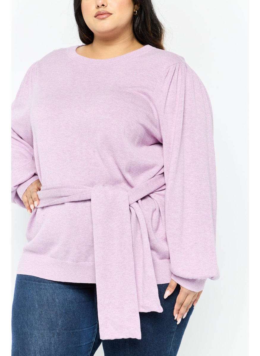 Women Plus Size Round Neck Knitted Sweater, Purple