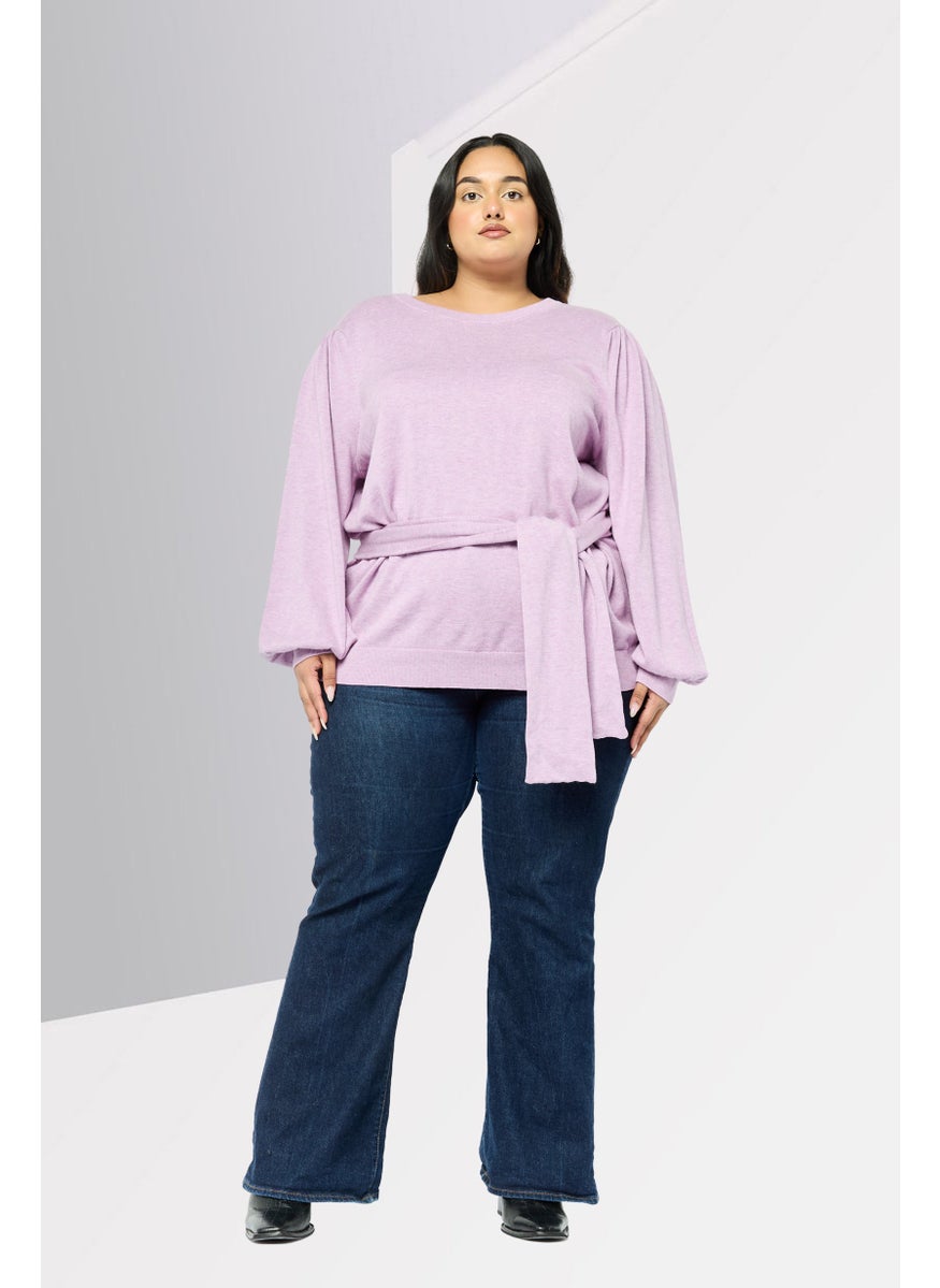Women Plus Size Round Neck Knitted Sweater, Purple