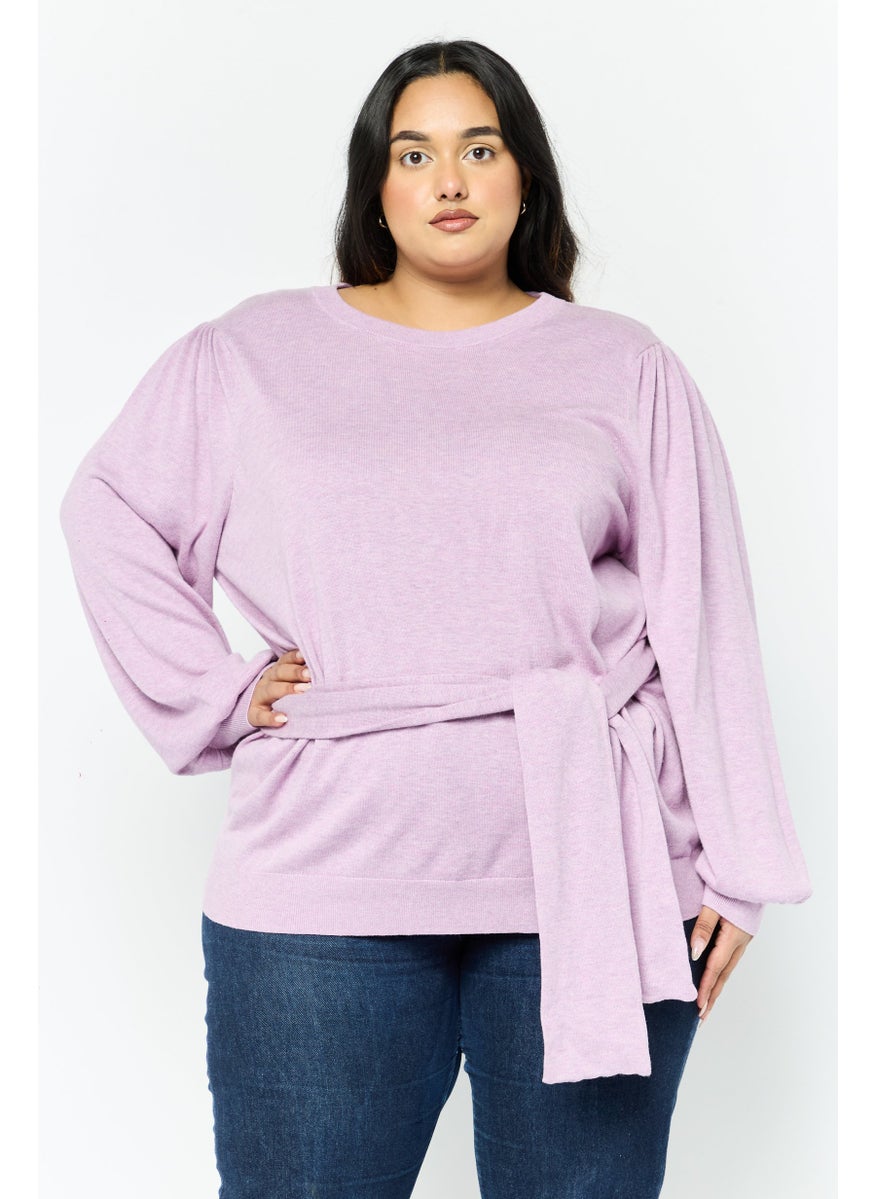 Women Plus Size Round Neck Knitted Sweater, Purple