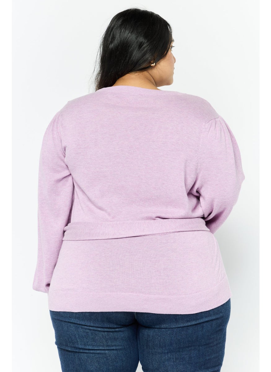 Women Plus Size Round Neck Knitted Sweater, Purple