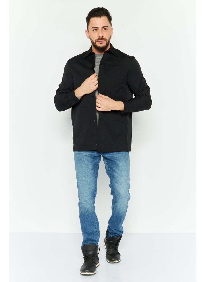 Men Regular Fit Solid Long Sleeves Casual Shirt, Black