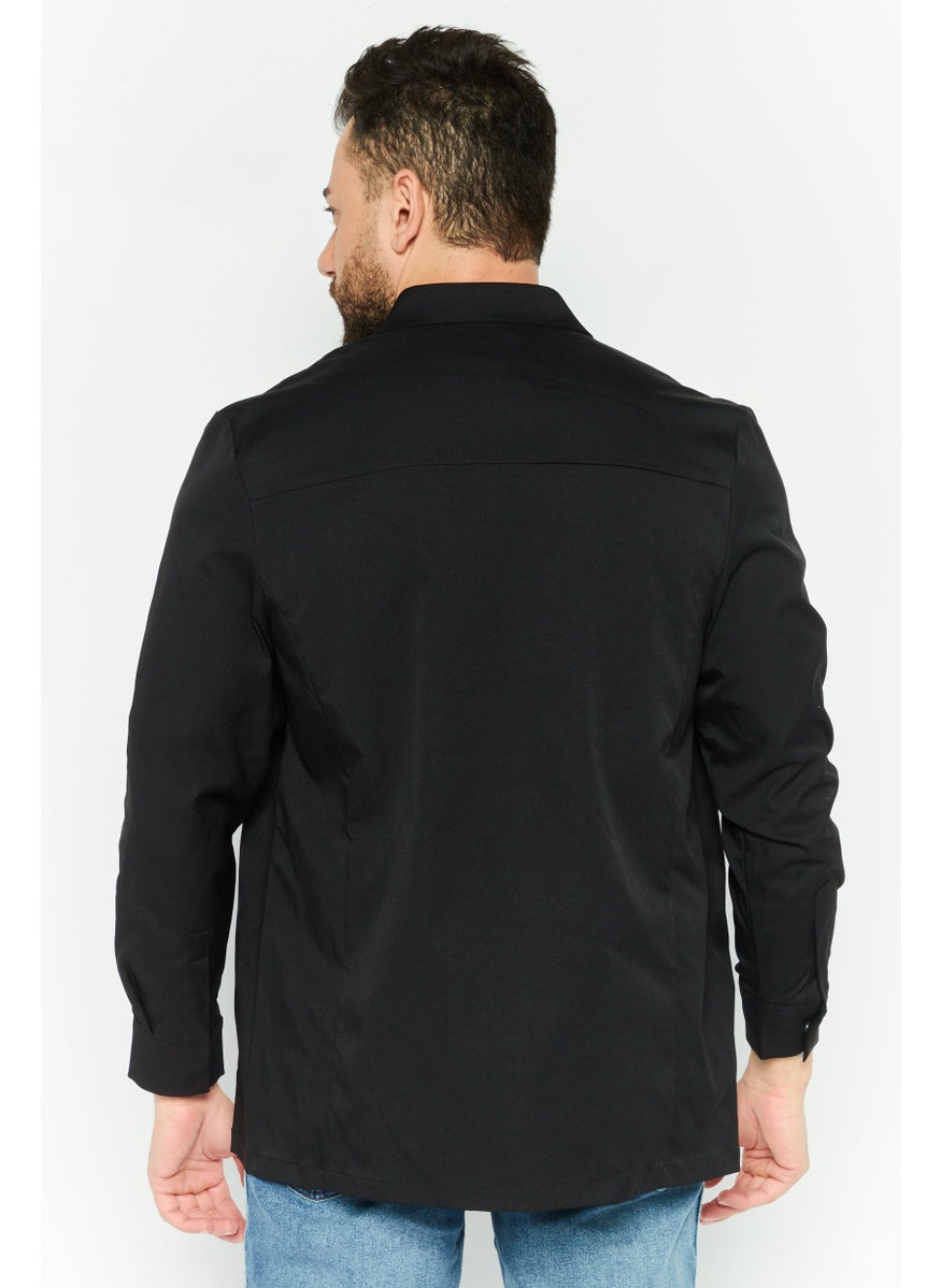 Men Regular Fit Solid Long Sleeves Casual Shirt, Black