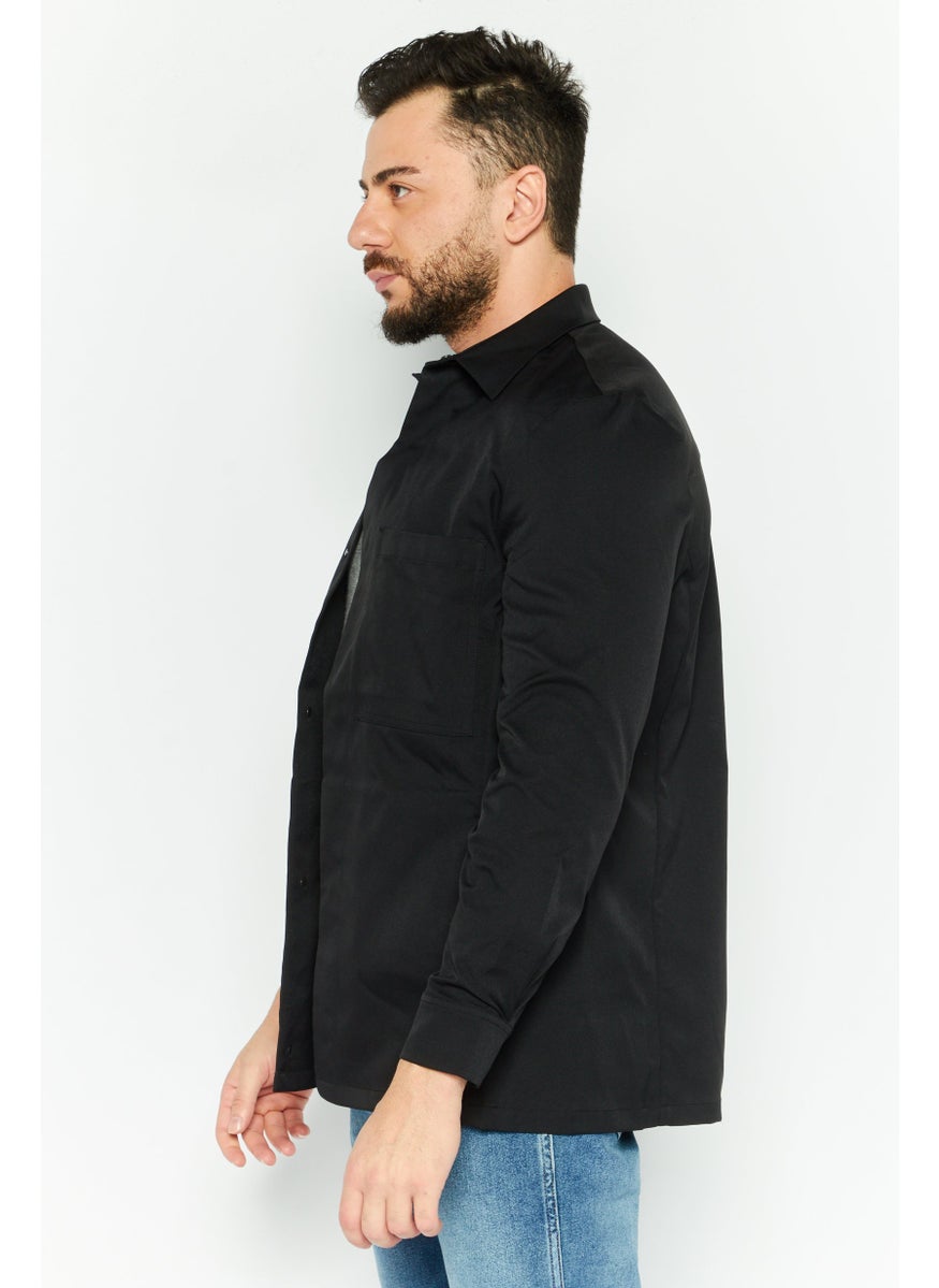 Men Regular Fit Solid Long Sleeves Casual Shirt, Black