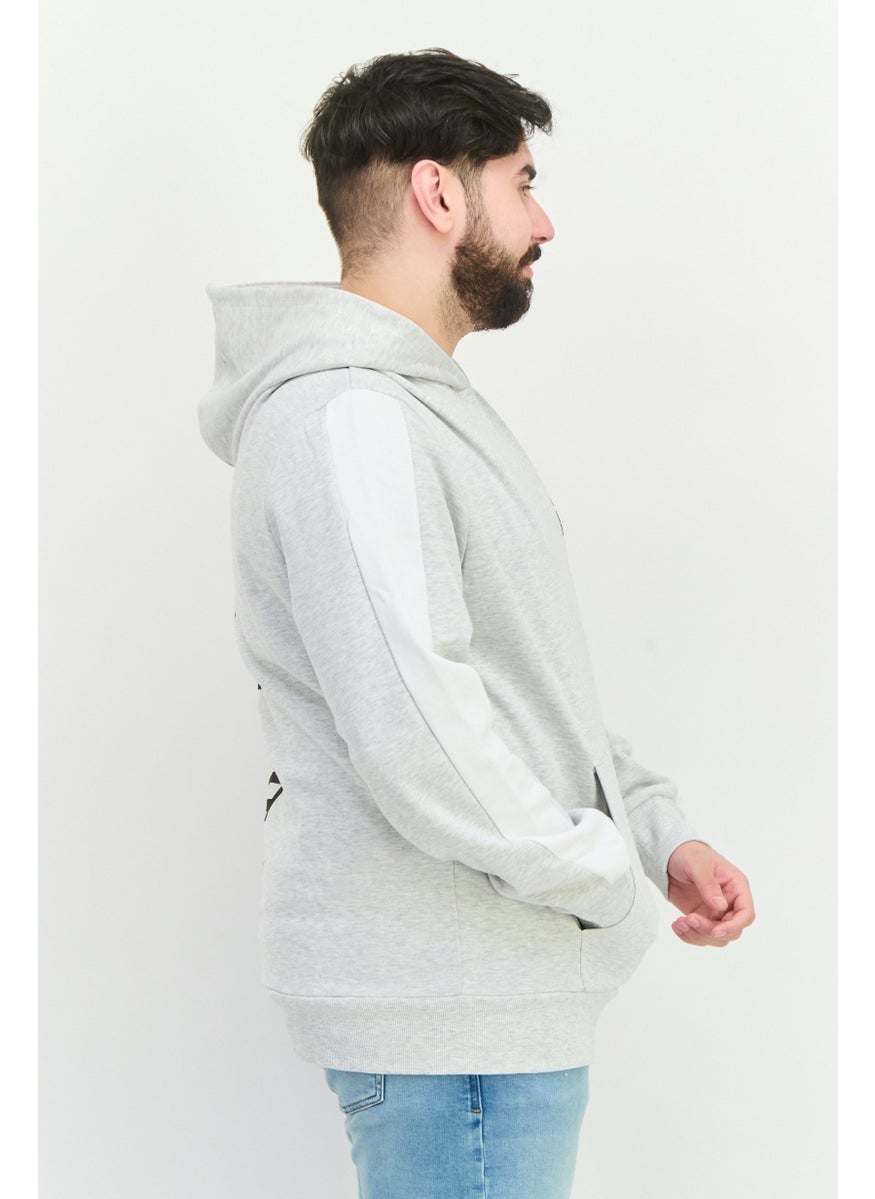 Men Brand Logo Long Sleeves Hooded Sweatshirt, Grey/Black
