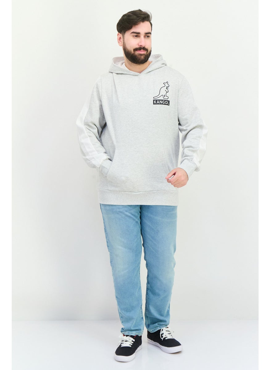 Men Brand Logo Long Sleeves Hooded Sweatshirt, Grey/Black
